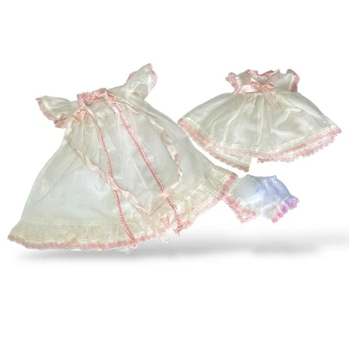 Vintage Barbie Clone Peignoir Set Sheer Robe Skirt Bloomers Pink Lace Trim