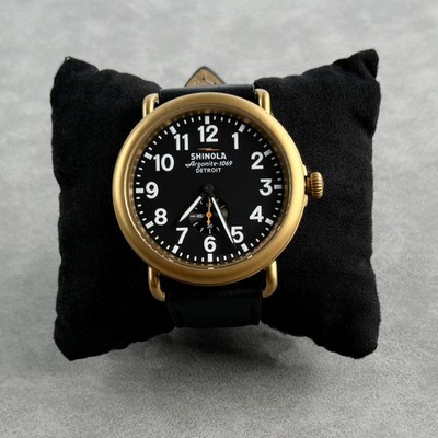 Shinola The Runwell Black Dial Leather Strap Chronograph Quartz Men's Watch 47mm