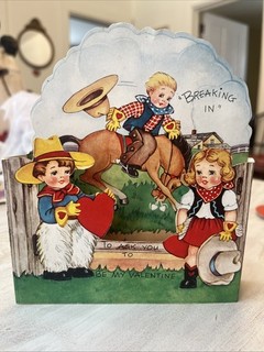 Vintage Valentine "Breaking In...Be My Valentine" Western Horse Riding Cuties 6"