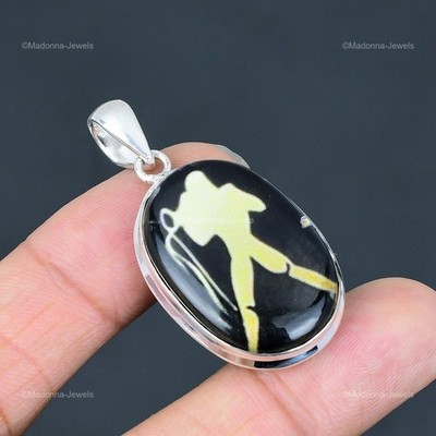 925 Sterling Silver Aquarius Zodiac Sign In Black Onyx Stone Artisan New Pendant