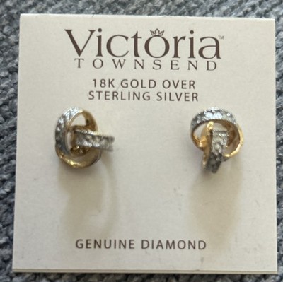 Victoria Townsend Sterling Silver/ Gold Diamond Accent Knot Stud Earrings  J21