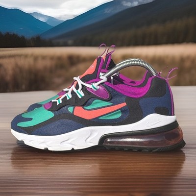 NIKE Air Max 270 React GS Shoes Youth Sz 6Y | Womens Sz 7 Purple Green A5