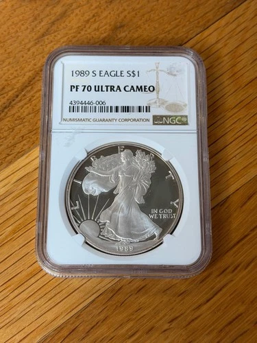 1989-S American Silver Eagle Dollar PF70 Ultra Cameo NGC Proof 70
