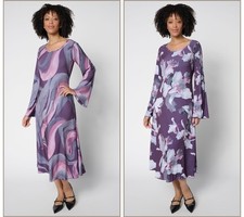 Women Control Women's Dress Sz M Renee's Reversibles Printed Midi Purple A700300
