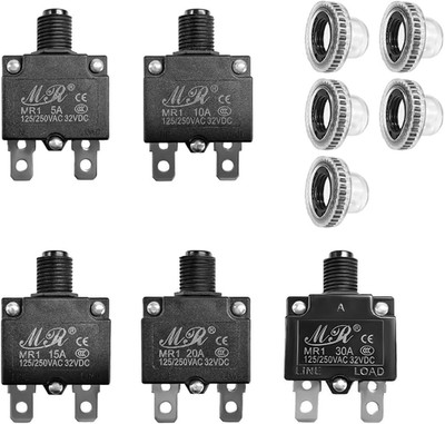 5 PCS 5A+10A+15A+20A+30A Circuit Breaker with Manual Reset Push Button Ov