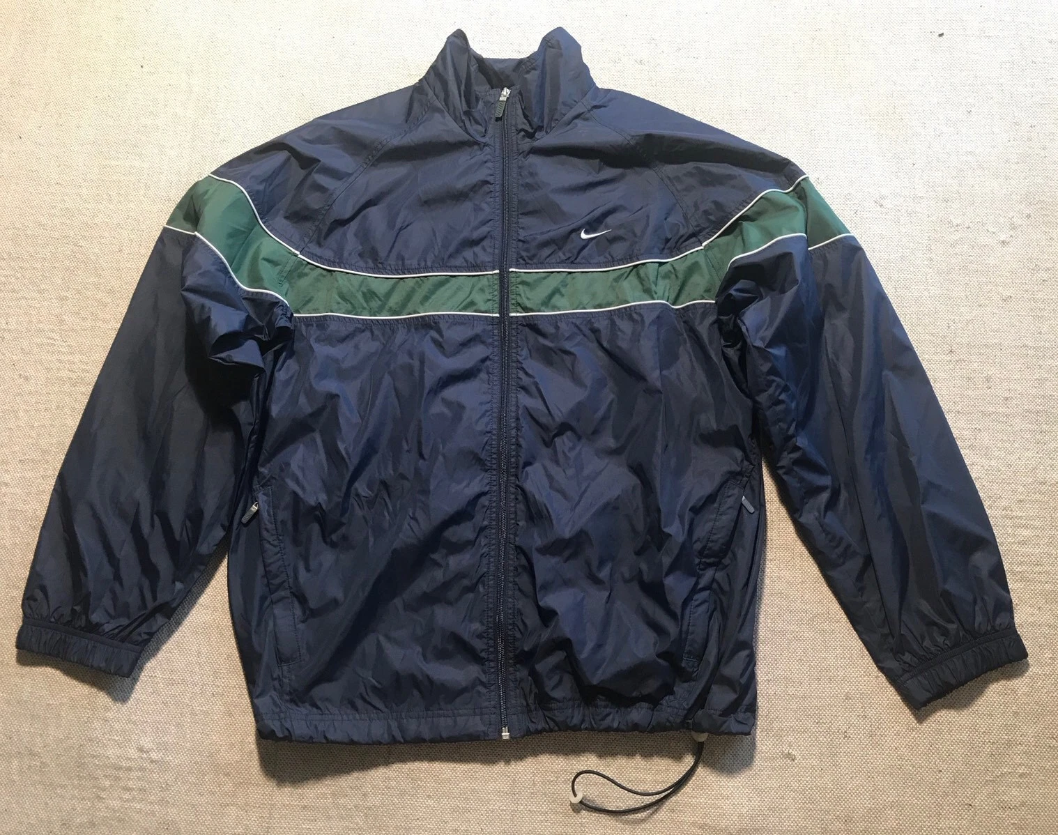 Nike Men's Jacket L Large Blue Windbreaker Vented Spell Out Full Zip #2602