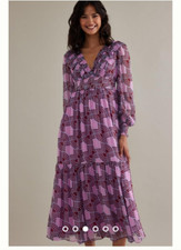 NWT Anthropologie The Odetta Ruffled V-Neck Dress Size XXS Pink #MC435