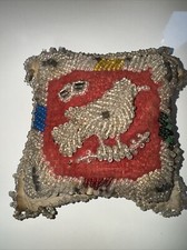 c.1900 Native American beaded beadwork pincushion - trade goods - GC - 13cm sq