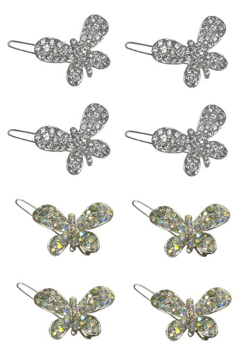 Set of 8 Small Butterfly Hair Clips Rhinestone Snap Clip Barrettes U1747-8 - Picture 7 of 8