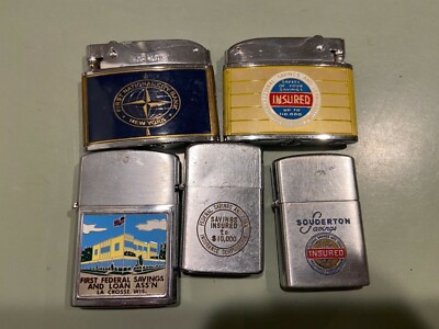 1950s cigarette lighter 1950s bank advertising flat cigarette lighters La Crosse WI berwyn IL  souderton