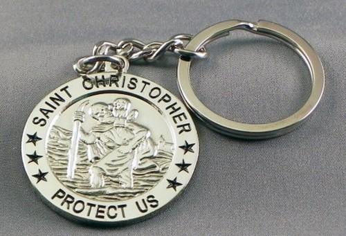 St. Christopher keyring. Patron saint of travellers. Metal.