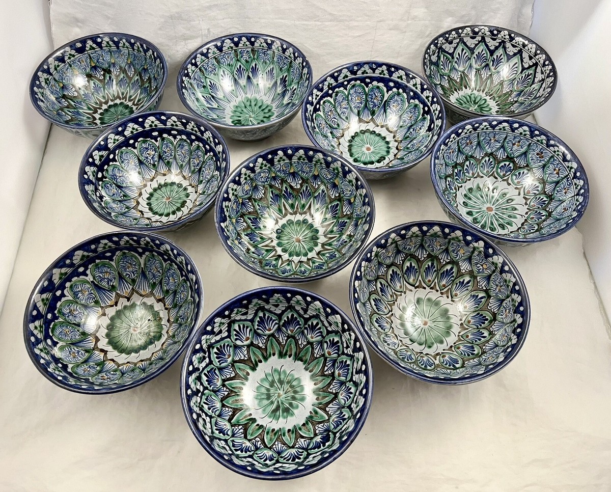 Vintage UZBEK UZBEKISTAN Ceramic 6” Footed Bowl ~ Hand Painted