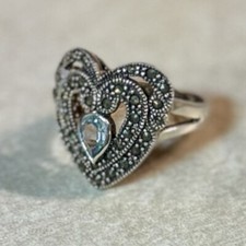 Vintage Heart Shaped Topaz Silver 925 Ring