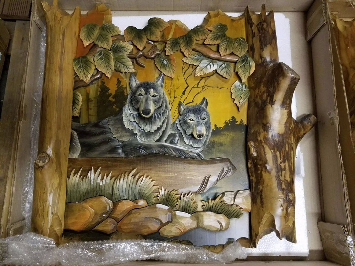 Wildlife Carved Wood Wall