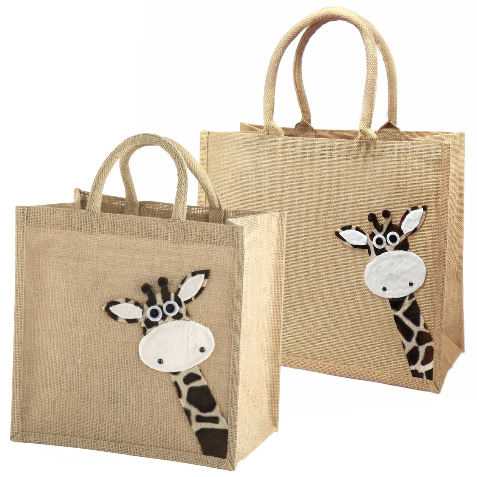 Jute Hessian Animal Shopping Bag Shopper - Peekaboo Giraffe Design - 2 Sizes