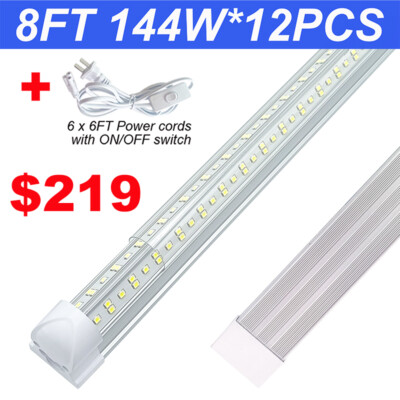 12 Pack T8 8FT LED Shop Light High Output 144W 6500K Ceiling Tube Light Fixtures