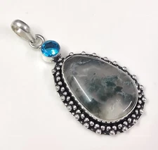 Moss Agate Gemstone Handmade Jewelry Elegant Love Gift Pendant 2.5"