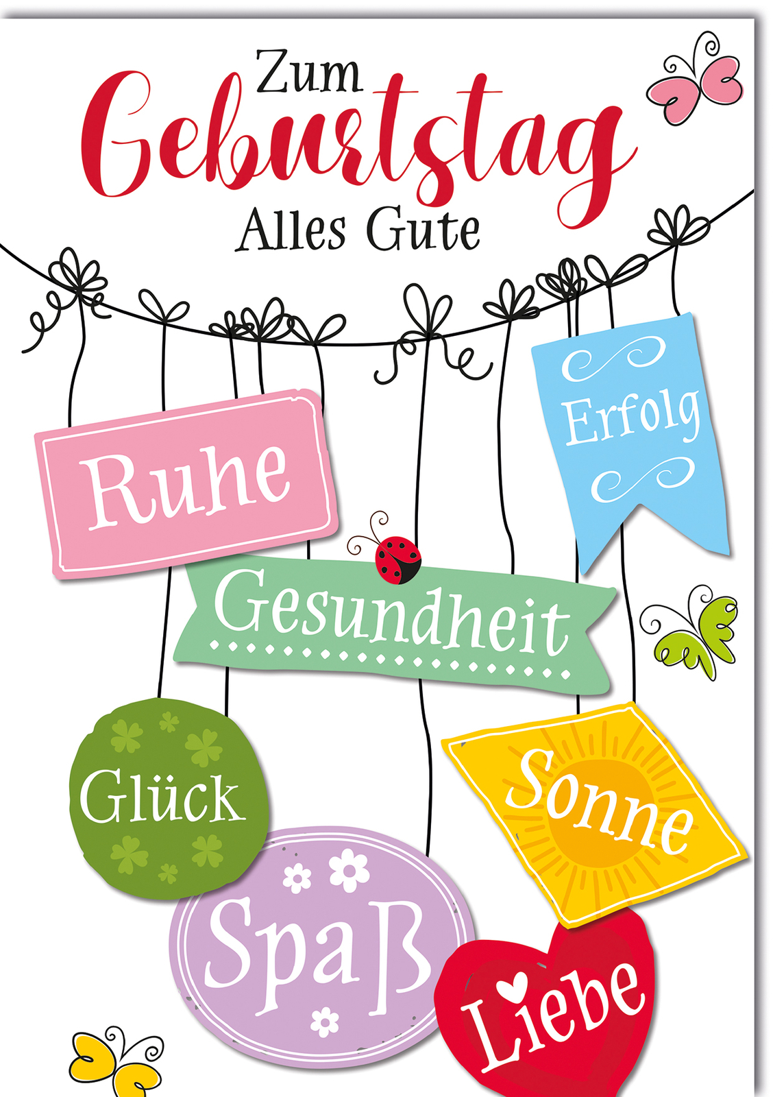 Geburtstag Wünsche Ruhe Gesundheit Erfolg Glück Große DIN A4-Karte mit Umschlag
