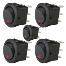 The Install Bay IBRRSR 20 Amp No Leads Round Rocker Switch with Red LED (5/pk)