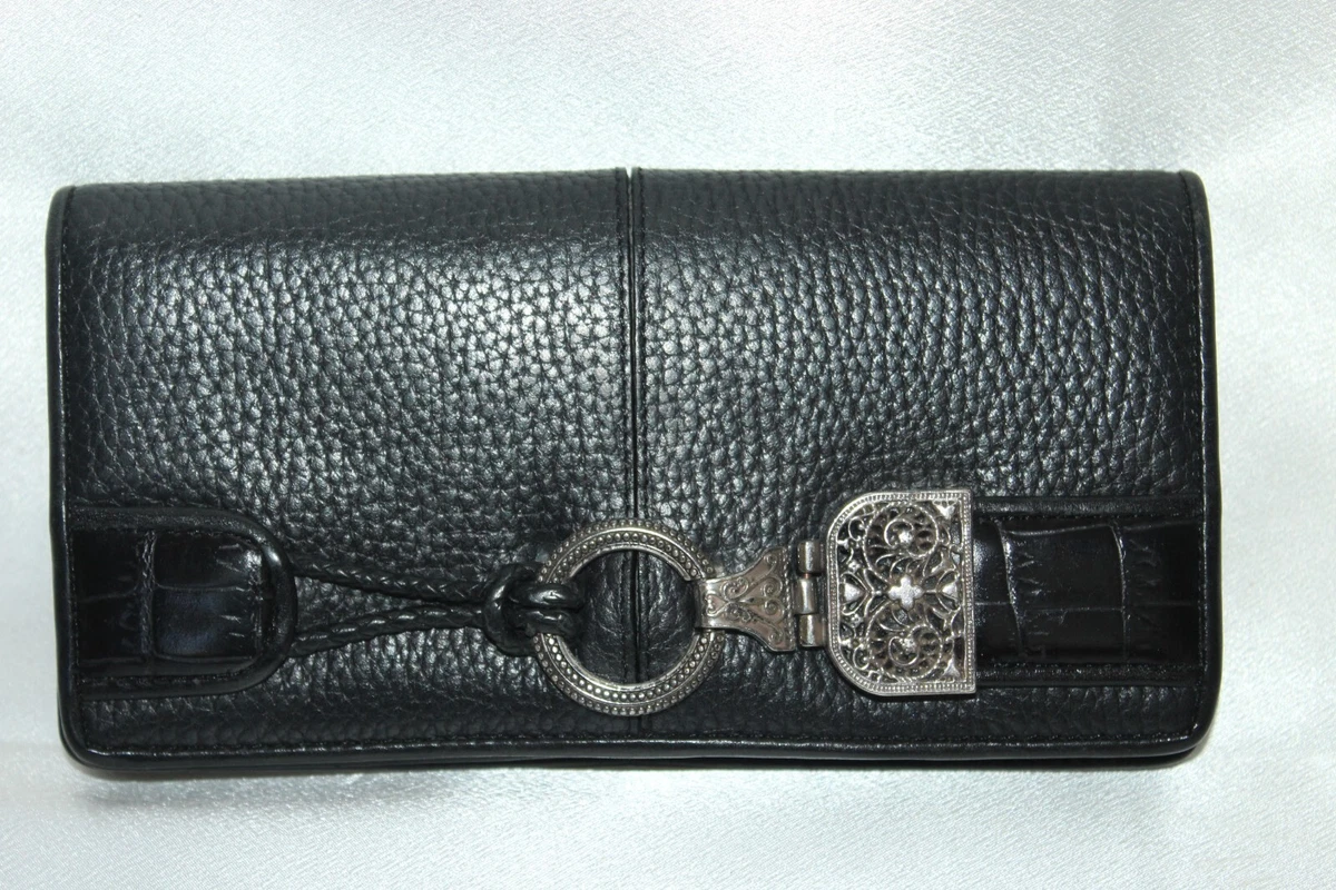 BRIGHTON Black Leather Clutch Clasp Organizer Flap Credit Card