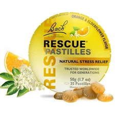 Bach RESCUE Pastilles Natural Stress Relief Orange Elderflower Flavor 50g 1.7 oz