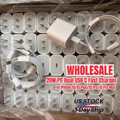 100X LOT 20W Dual Type C Fast Charger USB C To USB C Cable PD Cube For iPhone 15
