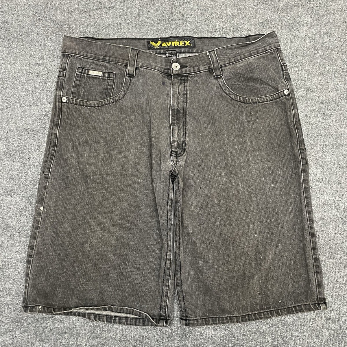 Vintage Avirex Shorts Mens 42 Black Baggy Faded Hip Hop Grunge