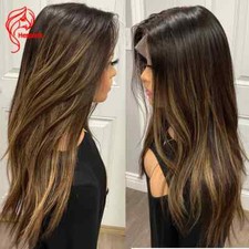 Ombre Caramel Brown Highlights 13x6 Lace Front Human Hair Wigs Balayage Colored