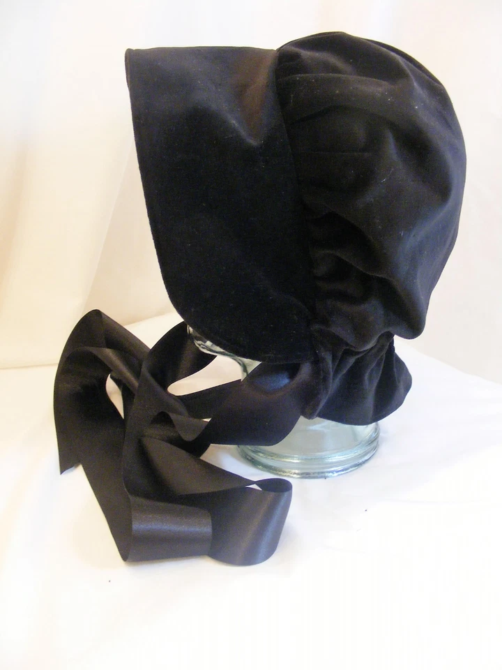 adult ladies black VELVET regency VICTORIAN EDWARDIAN BONNET HAT FANCYDRESS — 第 2/2 张图片