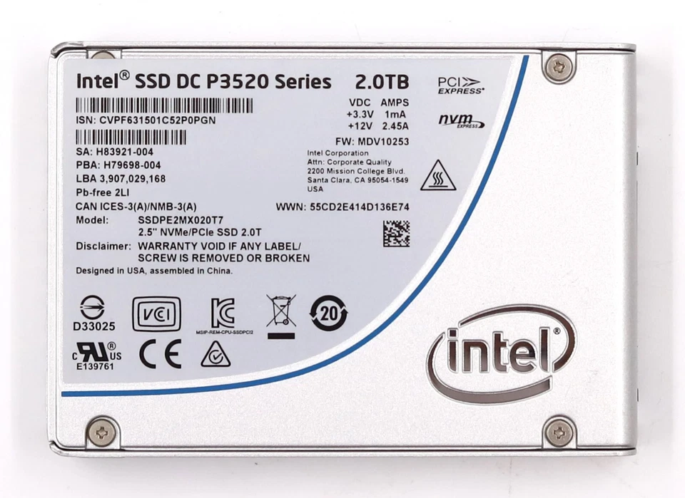 Intel SSD DC P3520 SSDPE2MX020T7 2TB 2.5" NVMe/PCIe Solid State Drive Tested - Image 2 of 4