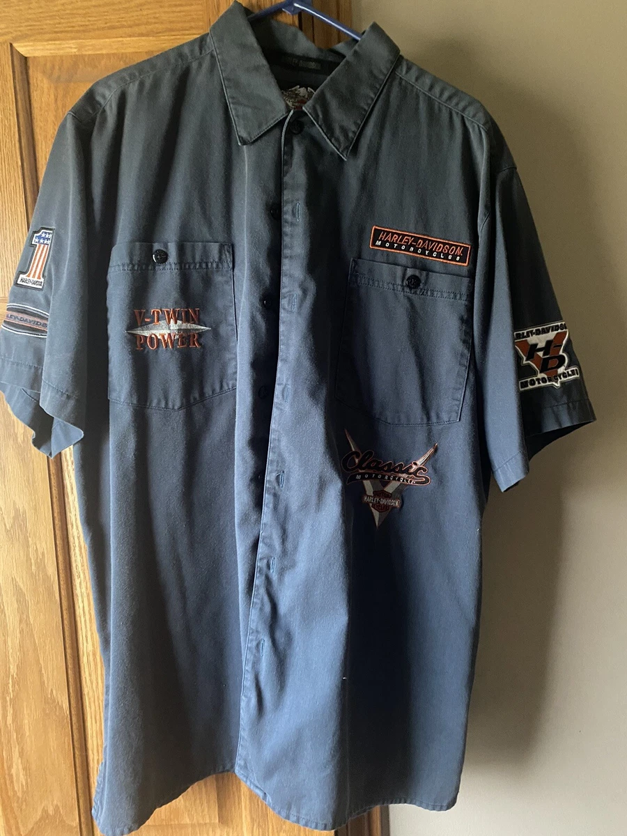Harley Davidson Short Sleeve Blue Button Up Shirt eBay