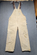 VTG Carhartt Overalls 43x27 Bibs Double Knee USA Made Insulated R02 BRN Stains