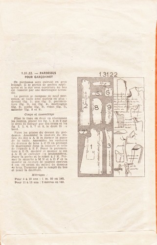 Patron Favoris 13122 Vintage Nähmuster 1940er Jahre Jungenmantel Größe 11-13 Jahre - Bild 2 von 4