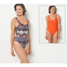 Attitudes by Renee Reversible Bathing Suit Plus 1X Boho/Orange Spice A500943 NEW