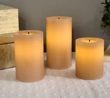 Bethlehem Lights S/3 Fiber Optic Flameless Pillars Sepia 28-D