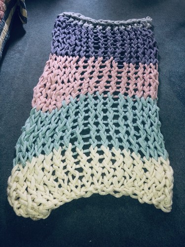 Knit Super Chunky Blanket Colorblock Pastel Lightweight - Picture 1 of 4