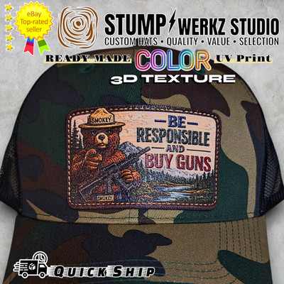 Custom Hat Trucker Baseball Cap Leather Patch 3D Color BE RESPONSIBLE BUY GUNS