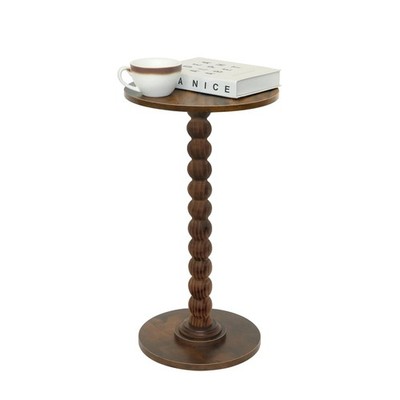 Fultyle Round Side Table, Small Drink Table round, 11.8-inch diameter, Brown