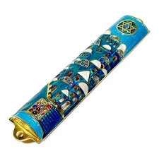Handcrafted Jeweled Jerusalem City Mezuzah in Gift Box 6"