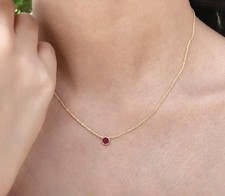 Natürliche Rubin Runde Anhänger 14k Gelbgold Blende Set Minimalist Kostüm Kette