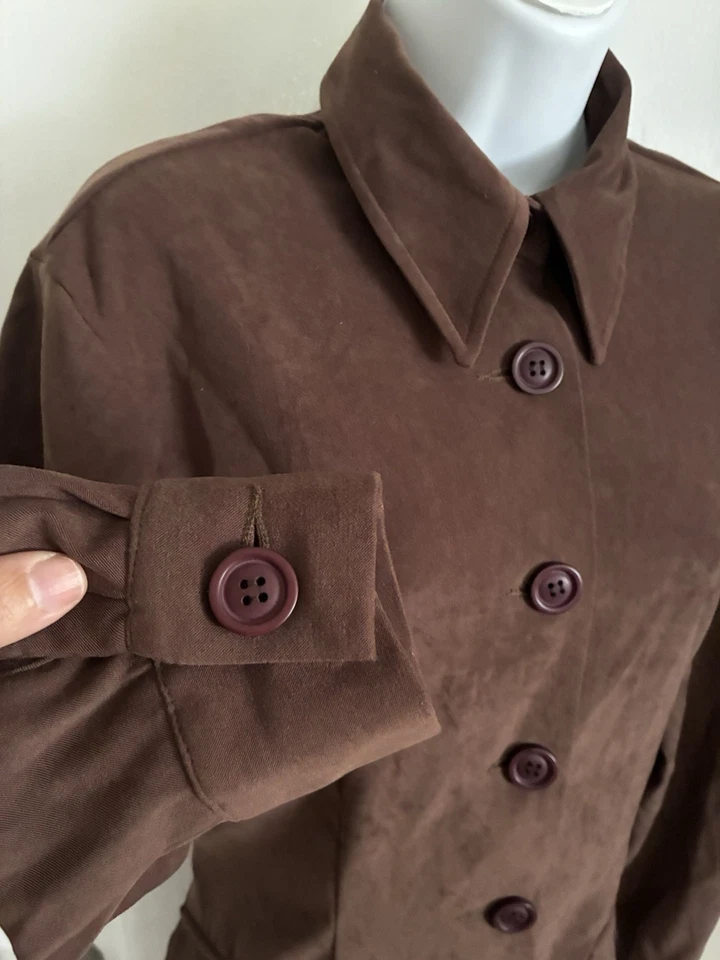 Chaqueta Blazer De Colección Hillard & Hanson Años 90 Y2K Gamuza Chocolate Cinturón Preppy Botón M Foto 2 de 4