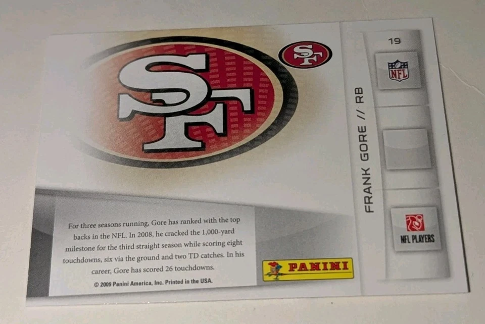 2009 Playoff Prestige TD Touchdown Sensations # 19 Frank Gore Insert Card 49ers - Image 2 of 2