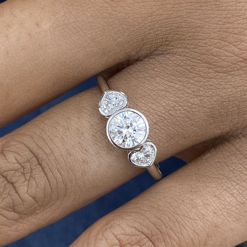 1.1ct Heart & Round Anniversary Ring White Gold 14K Labcreated Diamond F/VS