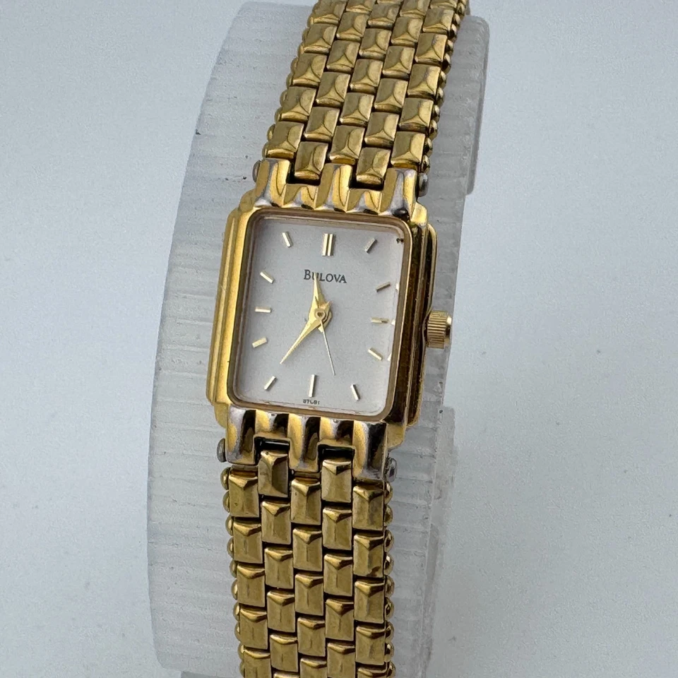 Vintage Bulova Quartz Watch 97L81 Women Gold Tone Rectangle New Battery 6.25" - Image 2 of 4