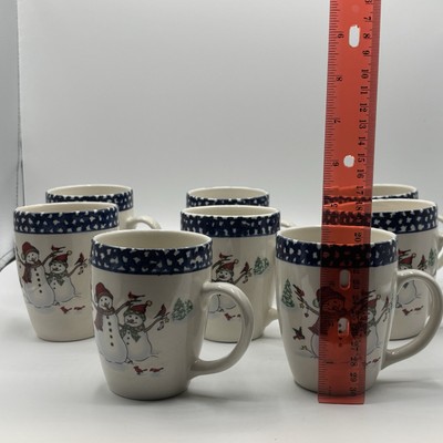 Lot Of 8 Thomson Pottery SNOWMAN/ Cardinals Cups/ Mugs Winter Christmas