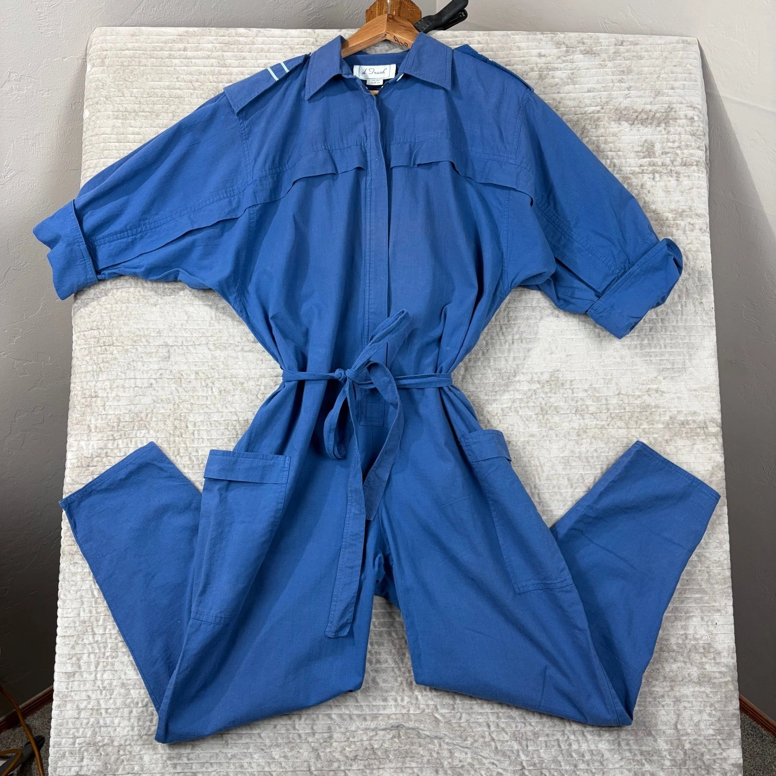 Vintage d. Frank Blue Cotton Jumpsuit Womens 10 Utility Boiler Suit Made in USA