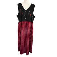 Vintage Bobbie Brooks Dress XL 16/18 Jumper Red Black Plaid Embroidered Holiday