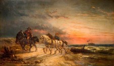Oil painting Alexis_De_Leeuw-The_wreckers horseman horse seascape ocean waves