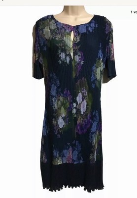 Viyella Damen Partykleid  Plissee Dunkelblau Blumen Edel Hochzeit Anlass Gr.40/4