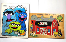 Vintage Playskool Sesame Street and Fisher-Price Wood Preschool Puzzles Lot of 2